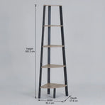 CARLA HOME 5 Tier Corner Shelf - Ladder Bookshelf - Metal Frame - Brown - Rustic