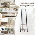CARLA HOME 5 Tier Corner Shelf - Ladder Bookshelf - Metal Frame - Brown - Rustic