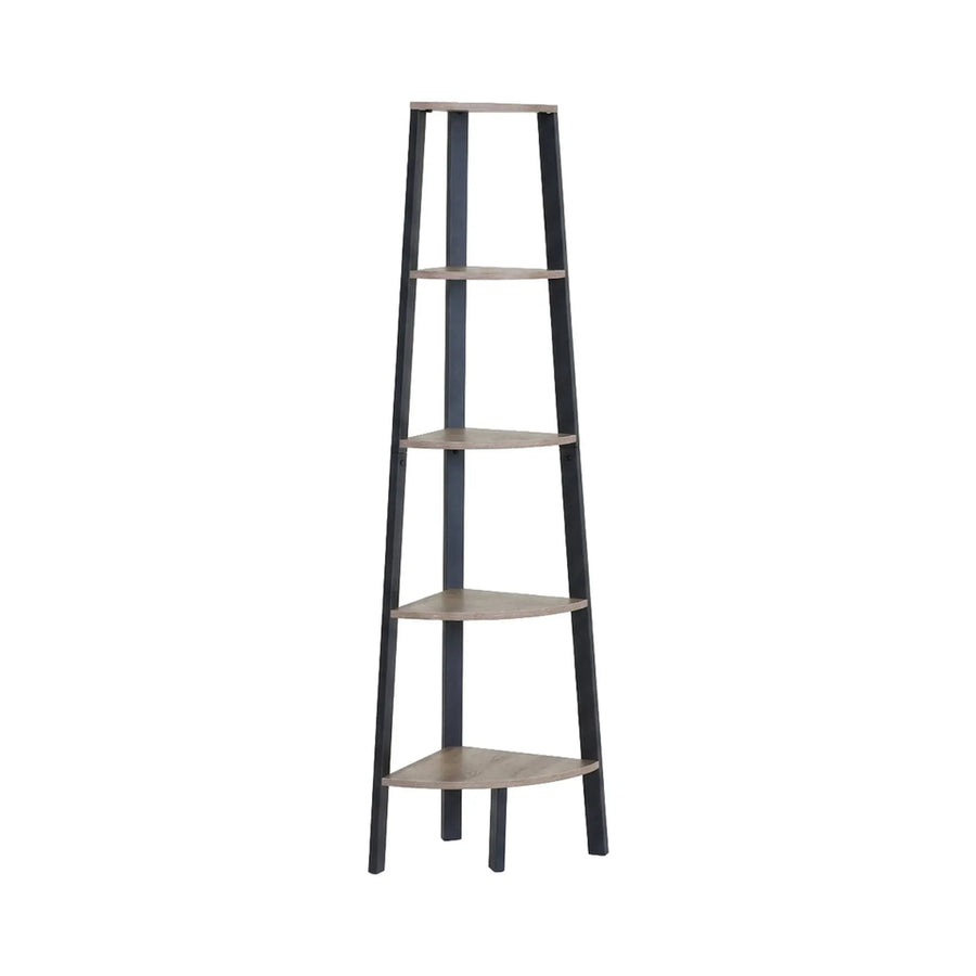CARLA HOME 5 Tier Corner Shelf - Ladder Bookshelf - Metal Frame - Brown - Rustic