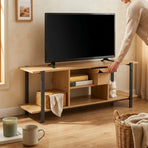 CARLA HOME Tv Stand Entertainment Console - Open Shelves - Oak - Brown - Rustic - Steel