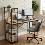 CARLA HOME Computer Desk with 4 Shelf Bookcase - Steel - Brown - Rustic - Office Desk Computer