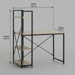 CARLA HOME Computer Desk with 4 Shelf Bookcase - Steel - Brown - Rustic - Office Desk Computer