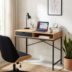 CARLA HOME Oak Computer Desk with Drawer - Mdf Steel Frame - Brown - Rustic - Office Desk Computer
