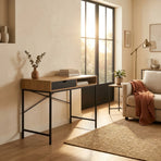 CARLA HOME Oak Computer Desk with Drawer - Mdf Steel Frame - Brown - Rustic - Office Desk Computer
