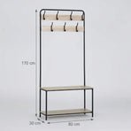 CARLA HOME Hall Tree Coat Rack with Bench - 8 Hooks - Brown - Rustic - Garment Rack