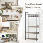 CARLA HOME Freestanding Garment Rack - 5 Hooks 4 Shelves - Brown - Rustic - Steel