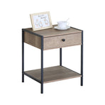 CARLA HOME Brown Bedside Table with Drawer - Steel Frame - Rustic - Nightstand - Side Table Small