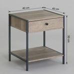CARLA HOME Brown Bedside Table with Drawer - Steel Frame - Rustic - Nightstand - Side Table Small