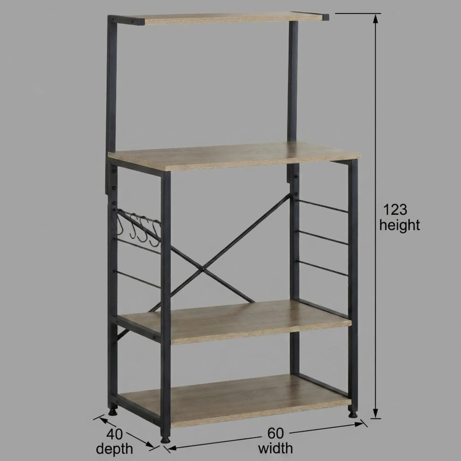 CARLA HOME 4 Tier Bakers Rack Microwave Stand - Oak Finish - Brown - Kitchen Rack