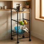 CARLA HOME 3 Tier Rolling Kitchen Trolley Cart - Rustic Brown - Steel - Kitchen Rolling Cart