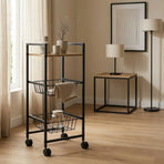 CARLA HOME 3 Tier Rolling Kitchen Trolley Cart - Rustic Brown - Steel - Kitchen Rolling Cart
