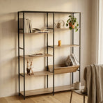 CARLA HOME 7 Shelf Bookcase - Wood Metal Display Shelf - Brown - Rustic - Steel - Living Room Office