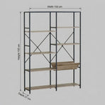 CARLA HOME 7 Shelf Bookcase - Wood Metal Display Shelf - Brown - Rustic - Steel - Living Room Office