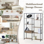 CARLA HOME 7 Shelf Bookcase - Wood Metal Display Shelf - Brown - Rustic - Steel - Living Room Office