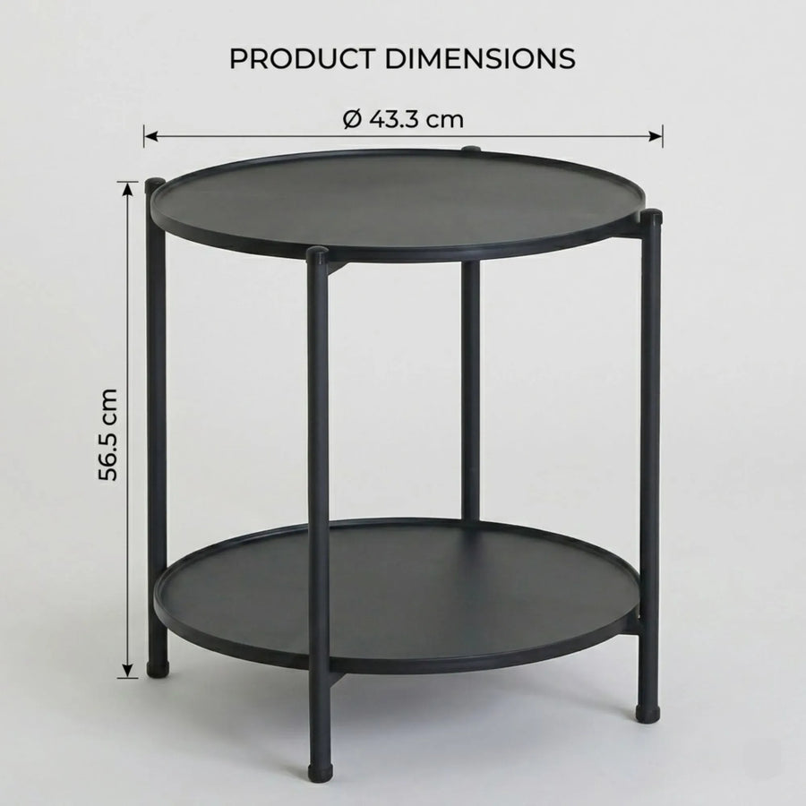 CARLA HOME 2 Tier Round Metal Side Table Black - 2 Shelf - Basic - 2 Layers Side Table
