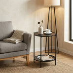 CARLA HOME 2 Tier Round Metal Side Table Black - 2 Shelf - Basic - 2 Layers Side Table