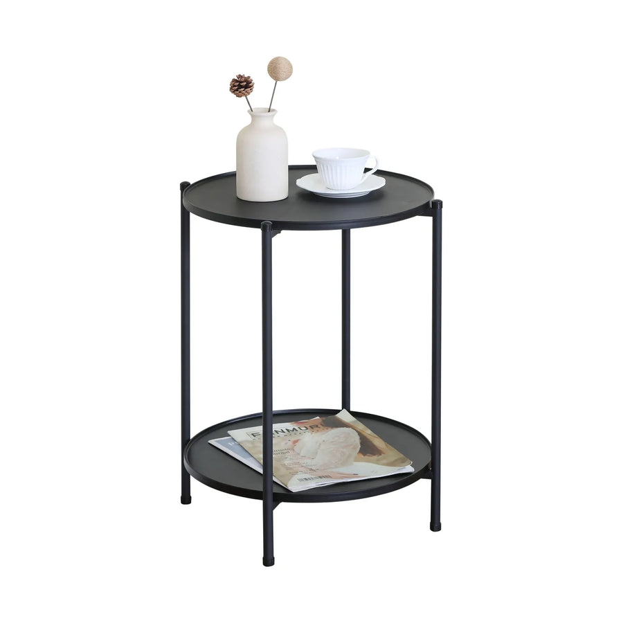 CARLA HOME 2 Tier Round Metal Side Table Black - 2 Shelf - Basic - 2 Layers Side Table