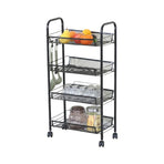 CARLA HOME 4 Tier Rolling Kitchen Trolley Cart - Metal Mesh - Black - Basic - Steel