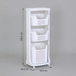 CARLA HOME 3 Tier Rolling Laundry Basket - White with Wheels - Basic - Plastic - 3 - tier Rolling Laundry