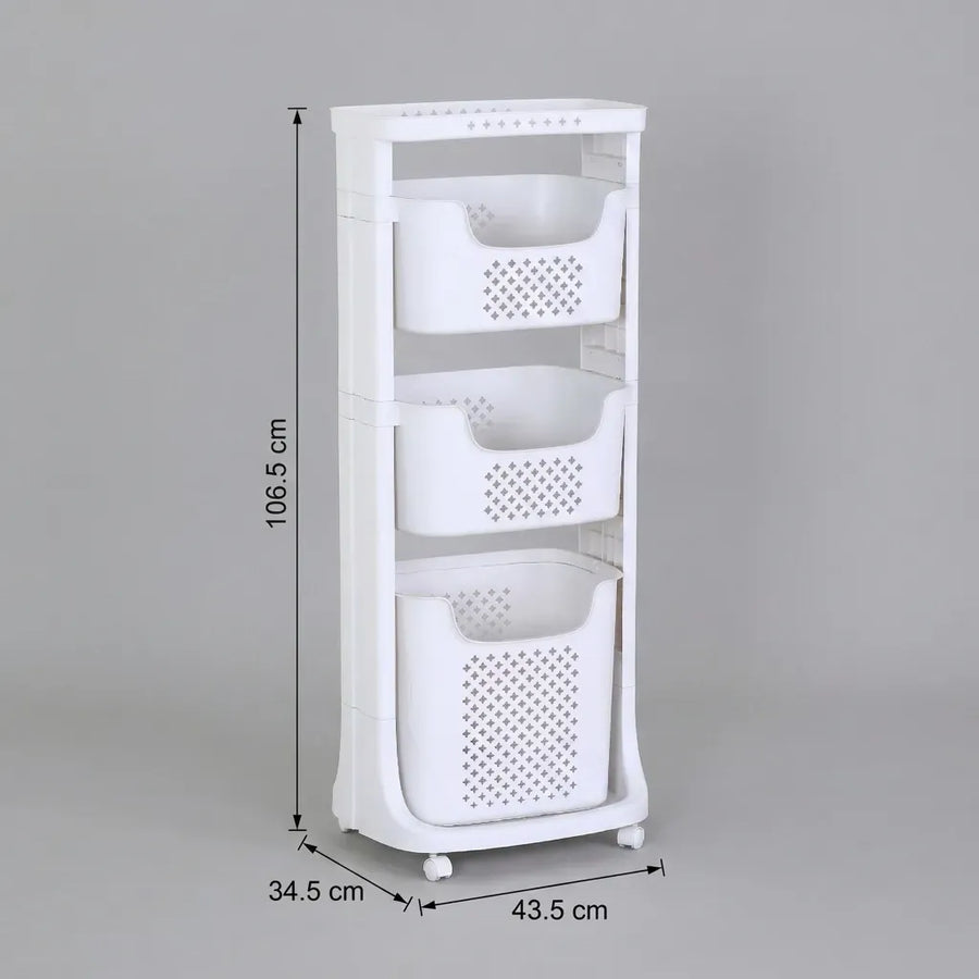CARLA HOME 3 Tier Rolling Laundry Basket - White with Wheels - Basic - Plastic - 3 - tier Rolling Laundry