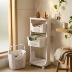 CARLA HOME 3 Tier Rolling Laundry Basket - White with Wheels - Basic - Plastic - 3 - tier Rolling Laundry