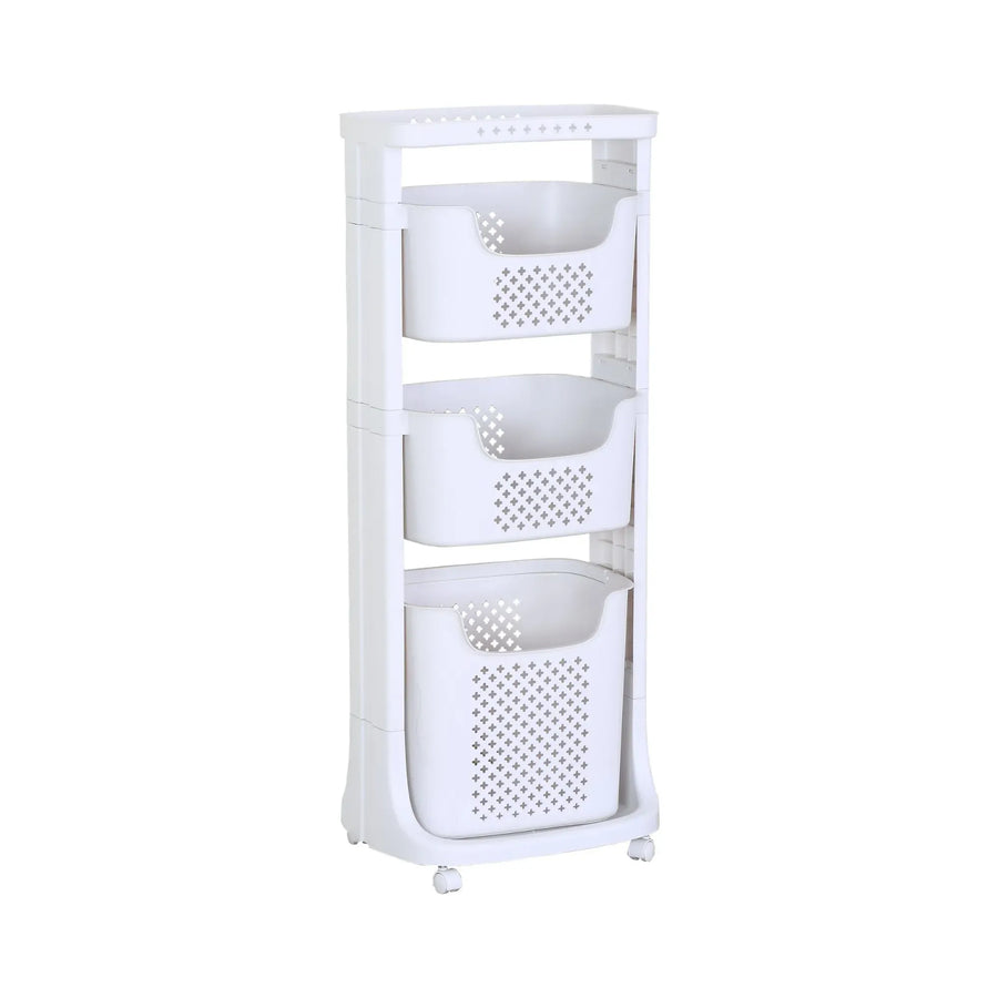 CARLA HOME 3 Tier Rolling Laundry Basket - White with Wheels - Basic - Plastic - 3 - tier Rolling Laundry