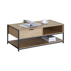 CARLA HOME Coffee Table with Drawer - Wood and Metal Frame - Brown - Rustic - Steel