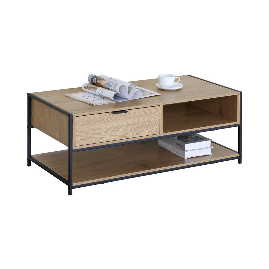 CARLA HOME Coffee Table with Drawer - Wood and Metal Frame - Brown - Rustic - Steel