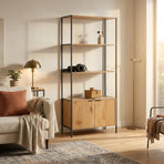 CARLA HOME Bookcase with Cabinet - 3 - Tier Display Shelf - Brown - Storage Cabinet