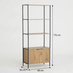 CARLA HOME Bookcase with Cabinet - 3 - Tier Display Shelf - Brown - Storage Cabinet