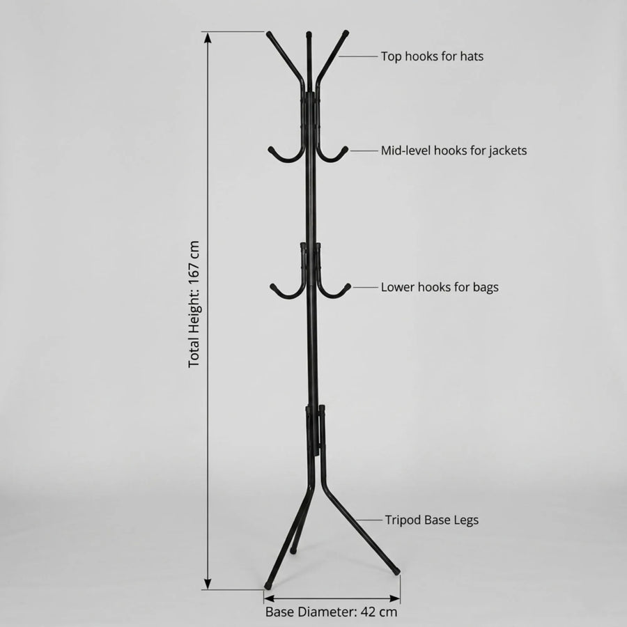 CARLA HOME Metal Coat Rack Stand - 12 Hook Clothes Hanger - Black - Garment Rack