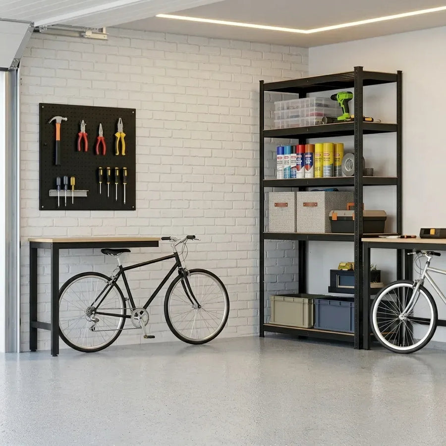 CARLA HOME 5 Tier Steel Shelving Unit - Garage Storage Shelf - Black - Modern