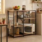 CARLA HOME Kitchen Baker's Rack 4 Tier - Metal Shelf with Hooks - Brown - Kitchen Rack
