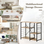 CARLA HOME Kitchen Baker's Rack 4 Tier - Metal Shelf with Hooks - Brown - Kitchen Rack