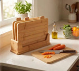 CARLA HOME Bamboo Cutting Board Set with Stand, 4 Pieces for Kitchen - Front View