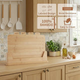 CARLA HOME Bamboo Cutting Board Set with Stand, 4 Pieces for Kitchen - Rear View