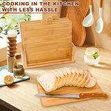 CARLA HOME Bamboo Cutting Board Set with Stand, 4 Pieces for Kitchen - Close-Up Angle
