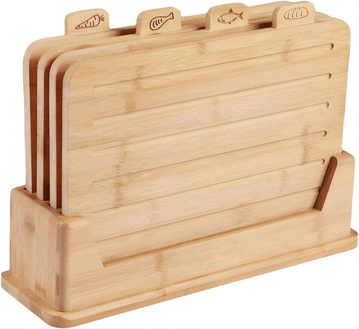 CARLA HOME Bamboo Cutting Board Set with Stand, 4 Pieces for Kitchen