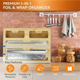 CARLA HOME Bamboo Wrap Organiser, 5 in 1 Dispenser with Cutter for Kitchen - 45-Degree Angle