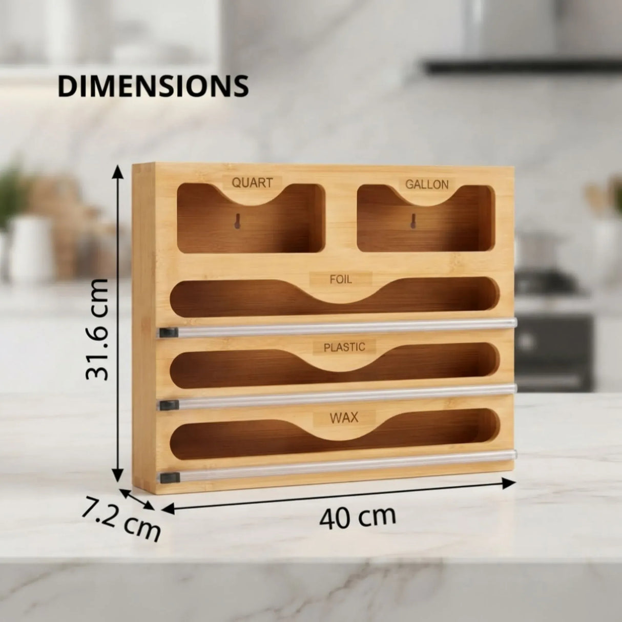 CARLA HOME Bamboo Wrap Organiser, 5 in 1 Dispenser with Cutter for Kitchen