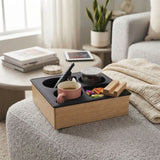 CARLA HOME Couch Cup Holder Tray, Wood Sofa Caddy, Antislip , Living Room - Rear View