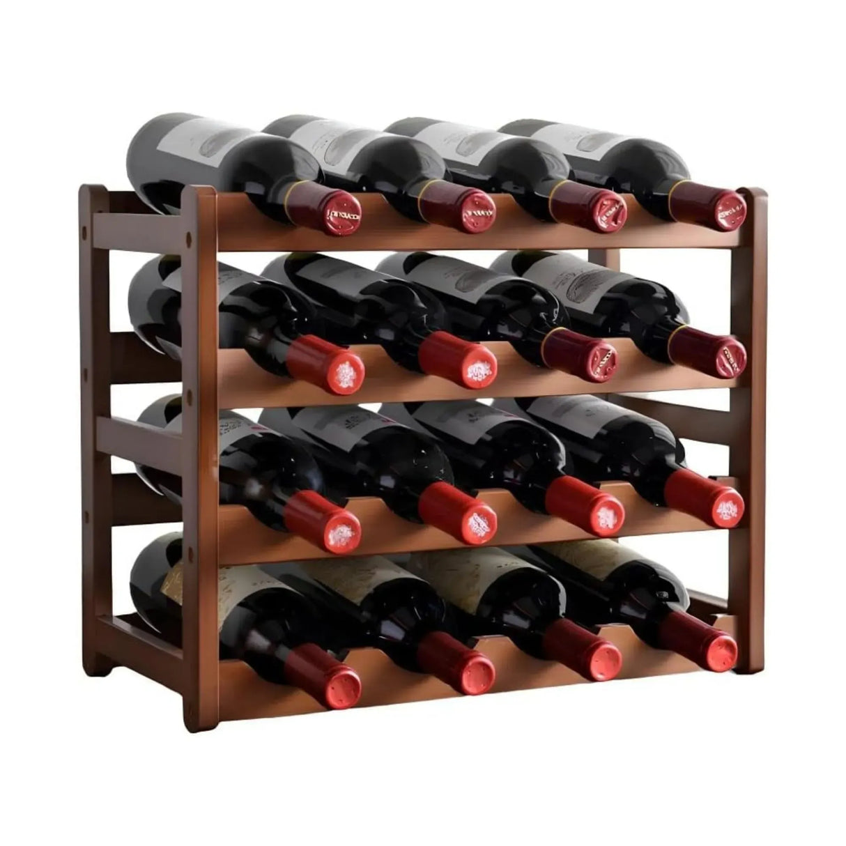 CARLA HOME 4 Tier Wooden Wine Rack, 16 Bottle Storage, Brown