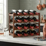 CARLA HOME 4 Tier Wooden Wine Rack, 16 Bottle Storage, Brown - Front View