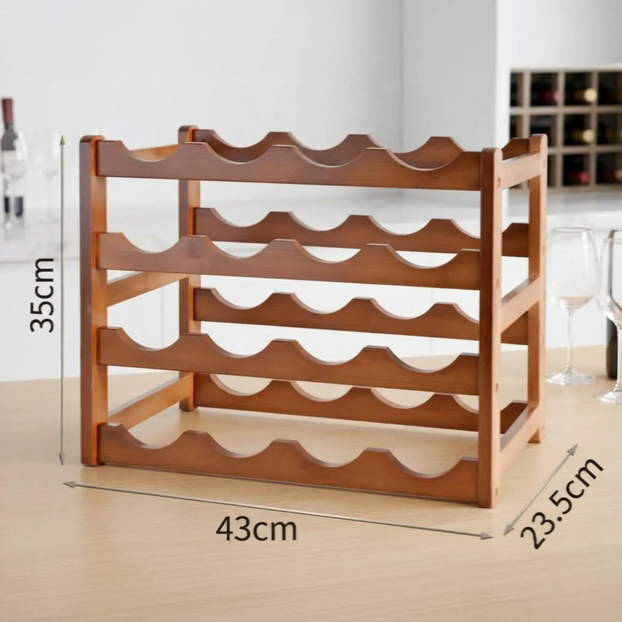 CARLA HOME 4 Tier Wooden Wine Rack, 16 Bottle Storage, Brown