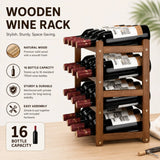 CARLA HOME 4 Tier Wooden Wine Rack, 16 Bottle Storage, Brown - Top-Down View