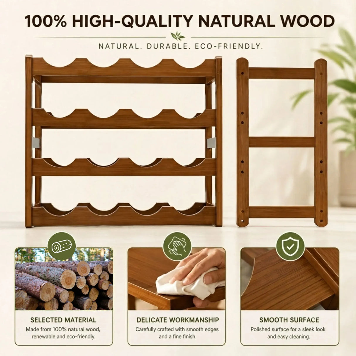 CARLA HOME 4 Tier Wooden Wine Rack, 16 Bottle Storage, Brown