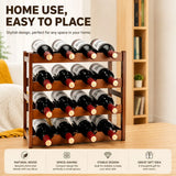 CARLA HOME 4 Tier Wooden Wine Rack, 16 Bottle Storage, Brown - Rear View