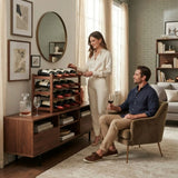 CARLA HOME 4 Tier Wooden Wine Rack, 16 Bottle Storage, Brown - Close-Up Angle