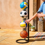 CARLA HOME 4 Tier Ball Storage Rack - Vertical Metal Stand - Black - Basketball Hoop - Front View