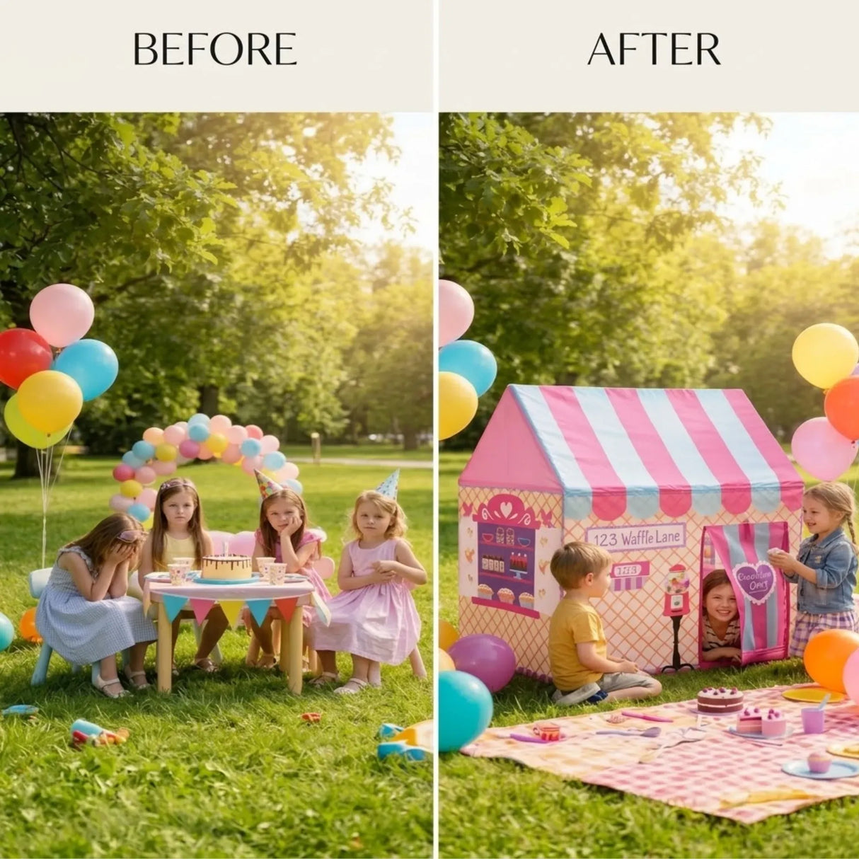CARLA HOME Kids Ice Cream Bakery Play Tent Pink Pop Up Playhouse - Outdoor Play Equipment Play Tents & Tunnels